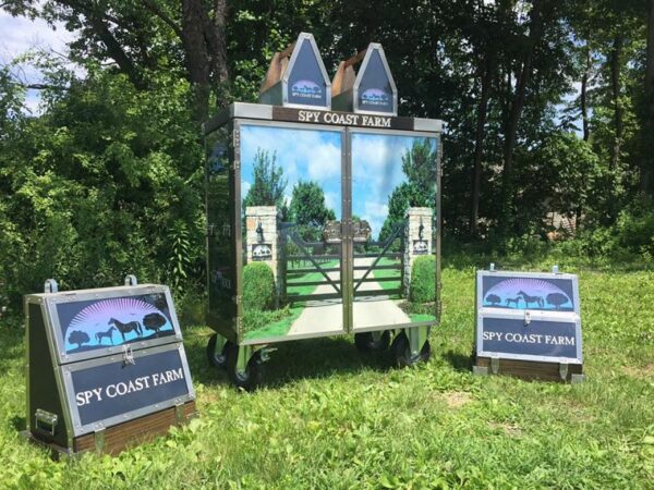 Spy Coast Farm signage and horse boxes.