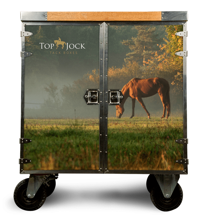 Top Jock tack box with horse image.