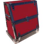 Red metal toolbox with silver accents.