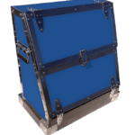 Blue metal toolbox with silver accents.