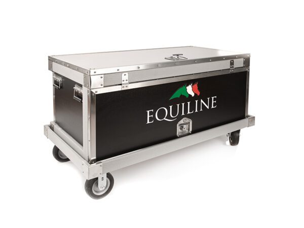 Equiline branded wheeled storage trunk.