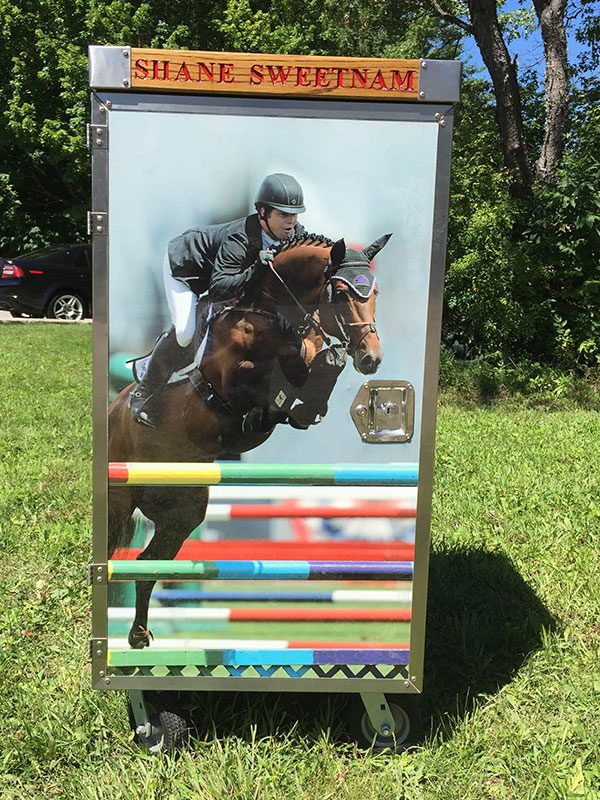 Shane Sweetnam show jumping horse tack trunk.