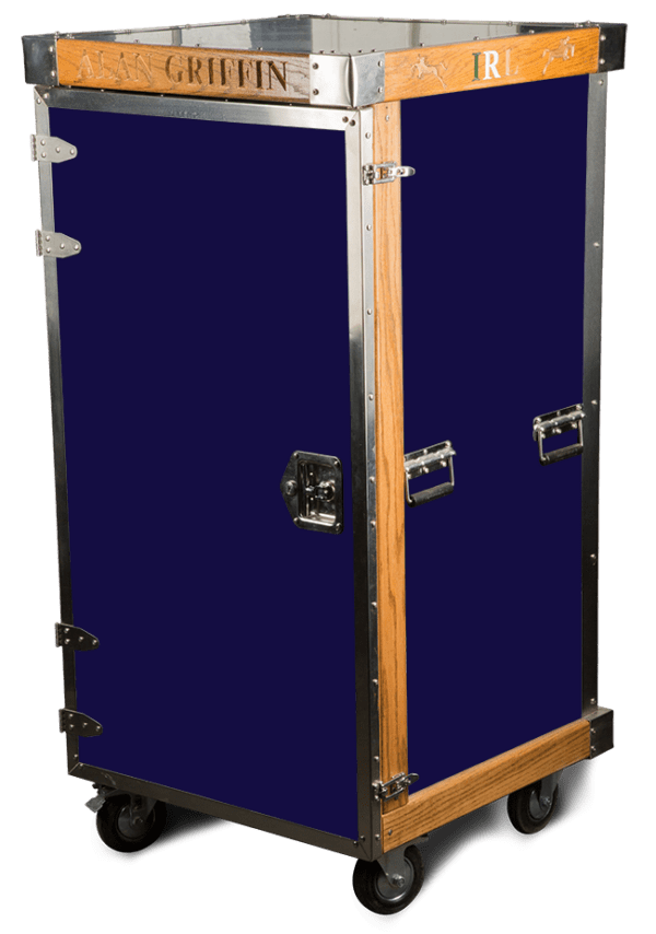 Alan Griffin navy blue rolling trunk.
