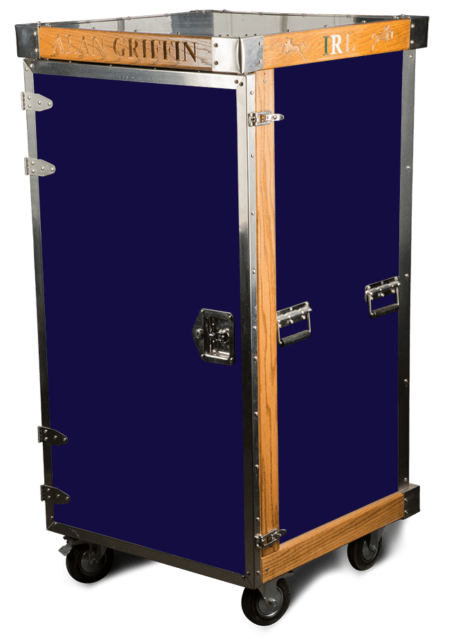 Alan Griffin navy blue rolling trunk.